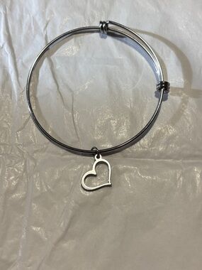 Silver Heart Charm Bangle Bracelet - Women's Jewelry